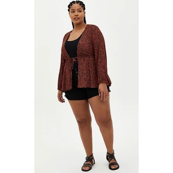 Torrid Cheetah Crepe Tie Front Kimono - Picture 10 of 10